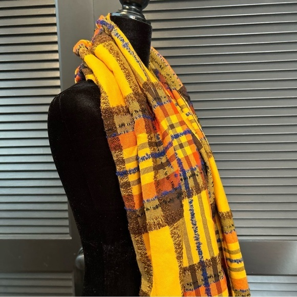 Kenzo Autumnal Textured Wool Blend Clueless Preppy, Gold, Pumpkin Orange Plaid - Picture 5 of 13